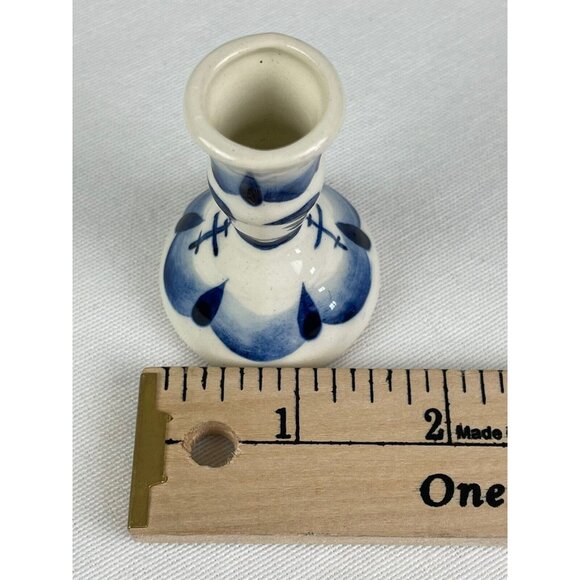 Hand-Painted Blue & White Ceramic Miniature Candleholder Signed K - Picture 6 of 9